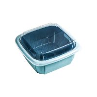 厨房多功能沥水篮洗菜盆双层带盖水果篮塑料家用果蔬保鲜盒冰箱篮|湖蓝色单个装