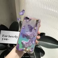 镭射紫蝴蝶适用于iphone8plus闪粉i11promax苹果xsmax女款i7plus手机壳i6splus透明ixr