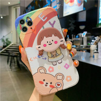 ins风网红卡通适用苹果11手机壳支架iphone11promax摄像头全包x硅胶防摔|苹果11pro彩虹女孩+女孩支架