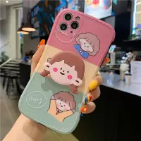 ins风网红卡通适用苹果11手机壳支架iphone11promax摄像头全包x硅胶防摔|苹果11pro格子女孩+女孩支架