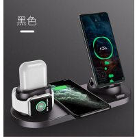 适用手机无线充电器iphone六合一充电座手表适用|黑[支持/安卓/typec/手表/airpods]