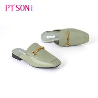 百田森 2020春款 米色绿色春季凉鞋舒适穆勒拖女鞋