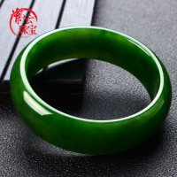 紫云珠宝 天然和田玉碧玉手镯女款菠菜绿玉镯子玉石玉器A货证书新疆 58mm