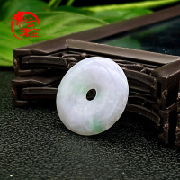 紫云珠宝 平安扣 翡翠玉吊坠玉坠男女款 飘花浅绿玉石项链玉佩挂件 节日