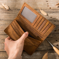 复古疯马皮长款手机钱包真皮头层牛皮日系手工钱夹文艺