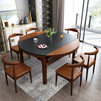店庆特惠火烧石餐桌家用小户型餐厅可伸缩折叠圆形带电磁炉实木餐桌椅组合