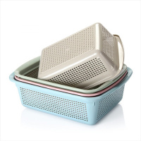 圆形镂空沥水洗菜篮塑料篮子厨房洗菜盆水果篮蔬果沥水篮收纳篮 长方形中3个