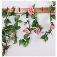 绿色装饰树叶拉花叶子仿真消防管道遮挡塑料绿叶绿藤壁挂假花藤蔓 深粉色