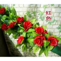 绿色装饰树叶拉花叶子仿真消防管道遮挡塑料绿叶绿藤壁挂假花藤蔓 红色