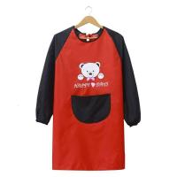 理发师理发店女防头发长袖发廊个性围裙专用美发师工作服长款时尚 口袋熊长袖防水款红底黑兜