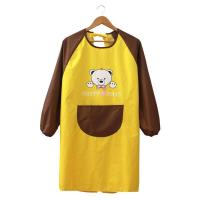 理发师理发店女防头发长袖发廊个性围裙专用美发师工作服长款时尚 口袋熊长袖防水款黄底咖兜