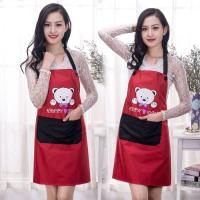 理发师理发店女防头发长袖发廊个性围裙专用美发师工作服长款时尚 口袋熊防水款红底黑兜