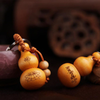 包包配饰男士桃木木吊坠小葫芦挂饰桃木挂件配饰桃木手工胡芦 桃木色-佛字莲花-011