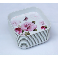 餐饭桌吐骨头用装垃圾小盘子塑料残渣盘家用方密胺水干果小吃托盘 5个黄色牡丹5个粉色玫瑰