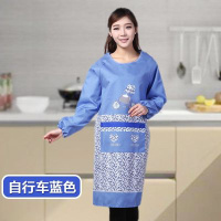 韩版时尚成人护衣罩衣厨房长袖围裙大人反穿衣防水防油工作服 自行车蓝色135g