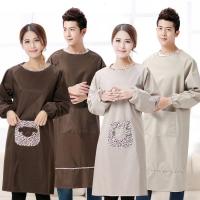 工作服厨房长袖女男美术绘画成人画画衣欧式家用印字罩衣围裙 防水-深酒红色