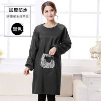 工作服厨房长袖女男美术绘画成人画画衣欧式家用印字罩衣围裙 防水-黑色