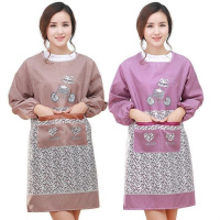 围裙女厨房防油防污长袖罩衣男女可爱透气工作服加大中长款妈妈装 自行车2件装[咖色+紫色]