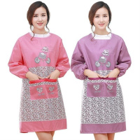 围裙女厨房防油防污长袖罩衣男女可爱透气工作服加大中长款妈妈装 自行车2件装[红色+紫色]