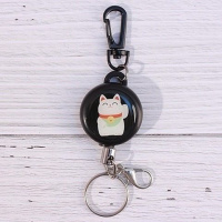 弹簧绳高回弹多功能绳子不锈钢拉伸钥匙扣可伸缩弹力弹簧钥匙链 钢丝扣-猫