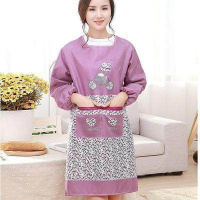 。防油长袖厨房罩衣 做饭衣服加大号全身围布 女士围裙大码洗碗衣 紫色单-单车图紫色单-单车图