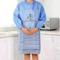 。防油长袖厨房罩衣 做饭衣服加大号全身围布 女士围裙大码洗碗衣 蓝色-发财树蓝色-发财树