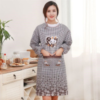 围裙女厨房防油防污长袖罩衣男女可爱透气工作服加大中长款妈妈装 咖色爱心兔[一条装]