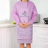 。防油长袖厨房罩衣 做饭衣服加大号全身围布 女士围裙大码洗碗衣 紫色-发财树紫色-发财树