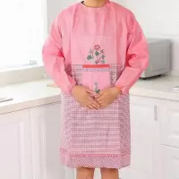 。防油长袖厨房罩衣 做饭衣服加大号全身围布 女士围裙大码洗碗衣 红色-发财树红色-发财树