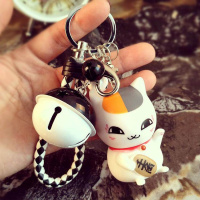 吊饰猫挂件小手机链日式卡通挂饰装饰可爱猫咪少女心开运韩版 P38-黑白绳+黑白铃+猫