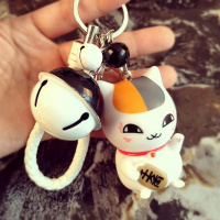 吊饰猫挂件小手机链日式卡通挂饰装饰可爱猫咪少女心开运韩版 U70-白绳+黑白铃+猫