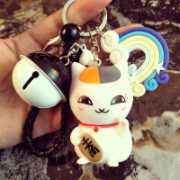 吊饰猫挂件小手机链日式卡通挂饰装饰可爱猫咪少女心开运韩版 E78-黑绳+黑白铃+蓝彩虹+猫