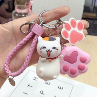 吊饰猫挂件小手机链日式卡通挂饰装饰可爱猫咪少女心开运韩版 F80-粉绳粉爪可爱猫+粉猫爪