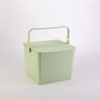 加厚带盖可坐方形收纳桶手提多用储物桶塑料浴框洗澡篮凳玩具浴室 抹茶绿加高27*25*26