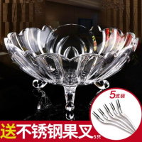 |透明前台用茶几装水果的盘子糖果盘家用日式客厅店铺个性欧式招 透明大号+5果叉