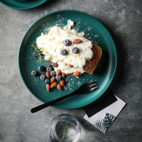 北欧创意陶瓷圆盘子菜盘家用早餐碟子西餐具牛排平盘网红墨绿托盘 [墨绿]6寸圆盘