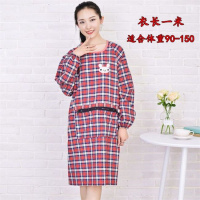 厨房长袖纯棉围裙女韩版时尚成人罩衣工作服大人反穿衣全棉女 彩棉兔子红色(拉链口袋)