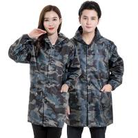 迷彩拉链家务女士防脏防水布画画罩衫劳保服罩衣大人秋冬加绒衣服 加绒蓝绿迷彩4XL(170-190斤)
