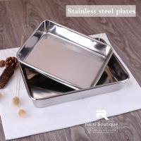 食品级加厚不锈钢纯平底长方形盘子蒸糕阿胶盘快餐菜盆窄边托盘 30.5X24X5.2(厘米)电解新款