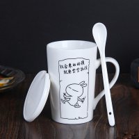 创意陶瓷杯带盖带勺咖啡杯杯子水杯带盖茶杯牛奶杯学生马克杯 机会款带陶瓷盖陶瓷勺