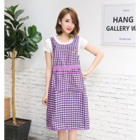 家用布料无袖围裙纯棉女款夏季轻薄式韩版背心全棉做饭时尚透气 加长紫格背带款