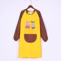 围裙成人女款防水防油厨房衣服长袖大褂做饭韩国穿的可爱防尘家用 小猪佩奇防水罩衣黄色