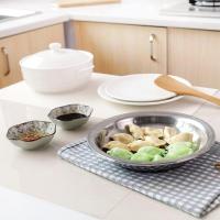 不锈钢饺子盘沥水双层盘装水饺盘子家用盛饺子托盘圆形蒸盘果盘潮 28cm