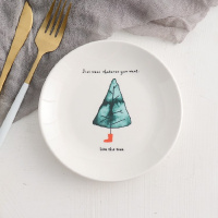 日式陶瓷盘子创意小菜碟子家用盘蛋糕点心平碟圆形水果盘 圣诞树(15CM)