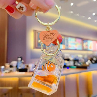 网红漂浮海洋动物液体挂件钥匙扣链女流沙漂流瓶入油书包挂饰 海洋漂浮物-橘瓶小丑鱼