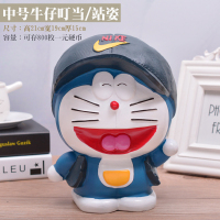 哆啦A梦存钱罐机器猫摆件超大号叮当猫公仔蓝胖子储蓄罐生日 中号牛仔叮当-站姿