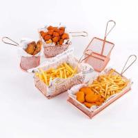 不锈钢篮子漏盆鸡米花盘子盛器餐具酒吧海鲜小碗红色炸鱼汉堡小桶 圆柱形短柄炸篮-镀银