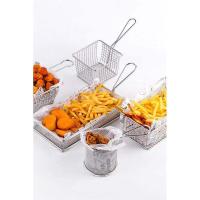 不锈钢篮子漏盆鸡米花盘子盛器餐具酒吧海鲜小碗红色炸鱼汉堡小桶 方形宽口炸篮-镀银