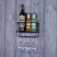 酒架酒架架架酒吧酒柜红酒壁挂酒瓶墙上挂杯创意倒挂铁艺杯摆件架 长25宽10高17经典黑
