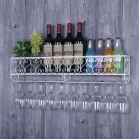 酒架酒架架架酒吧酒柜红酒壁挂酒瓶墙上挂杯创意倒挂铁艺杯摆件架 长80宽10高17雪花白